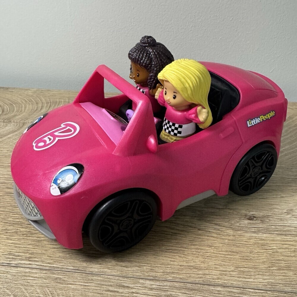 Fisher-Price Little People Barbie 2‎ Girls & Convertible Pink Car New